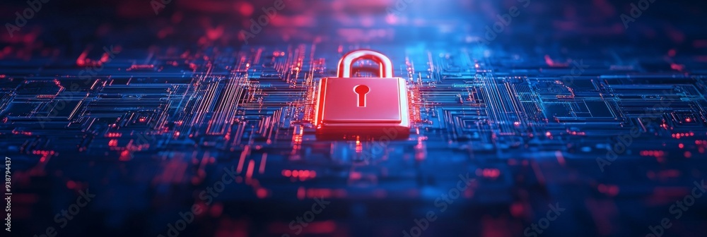 Poster secure secrets unleashed - abstract design with dark blue background, encrypted locks, and vivid red