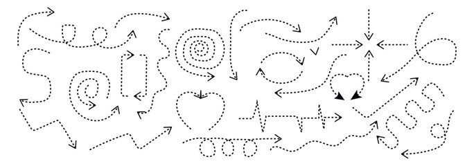 Set of simple lines hand drawn black arrows in various style. Set of simple of hand drawn black doodle arrows. Set of simple lines hand drawn black curve arrows. Various of simple lines arrows.
