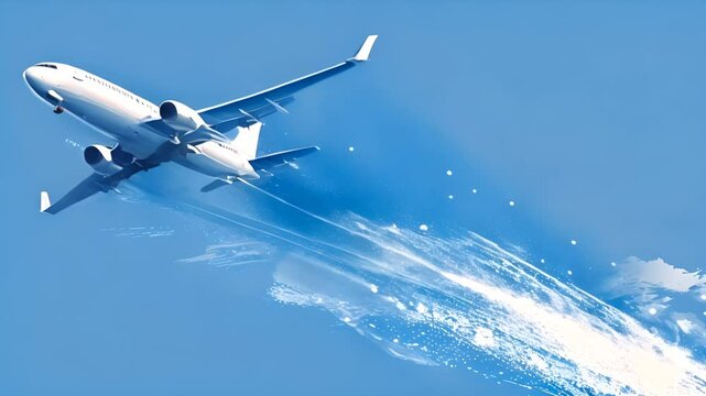 Minimalistic animation of an airplane flying against a pastel background, empty space for text, travel, tourism and airline promotions.