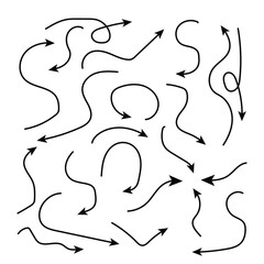 Curved arrows. Set of vector hand drawn doodle arrows. Set of Hand drawn doodle black curve arrows. Collection of pointers. vector.
