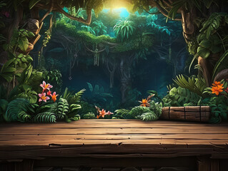 Obraz premium Incredible Cosmetics product advertising stand exhibition wooden podium on green background