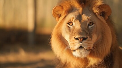 Fototapeta premium Closeup of a male Lions face and eyes, looking at camera