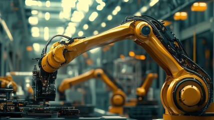 heavy automation robot arm machine in smart factory industrial,Industry 5.0 concept image.