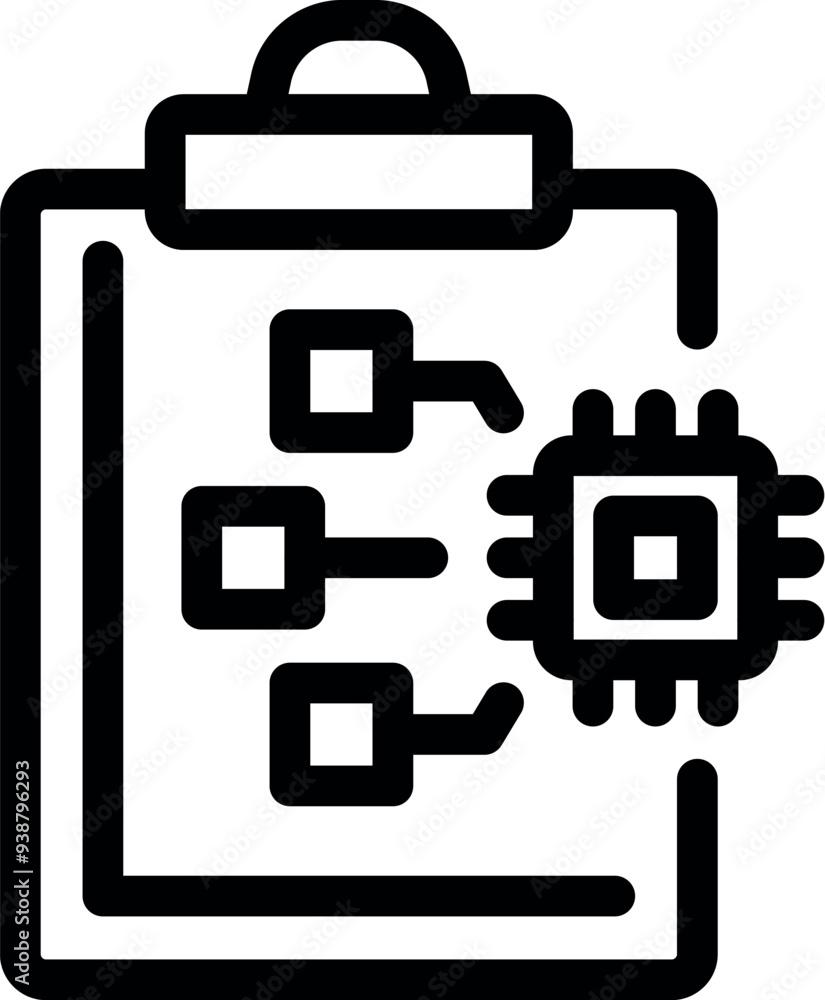 Poster electronic clipboard is representing microchip scheme, symbolizing hardware development process