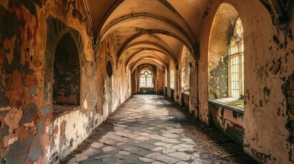 Fototapeta premium Fantasy medieval gallery in the castle.