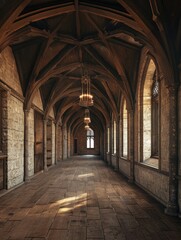 Fototapeta premium Fantasy medieval gallery in the castle.