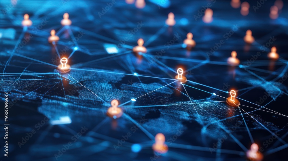 Poster global business network structure with connections for data exchange and collaboration