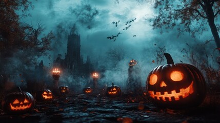 Fototapeta premium Gloomy and scary background for Halloween, Day of the Dead. Halloween concept. Generative Ai.