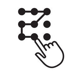 Phone lock pattern icon with hand drawing unlock pattern on screen