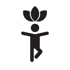 Wellness icon with human figure and lotus flower above the head for balance and peace