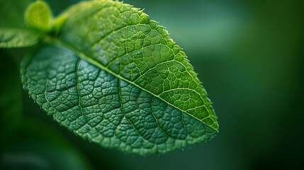 Close-up of a Green Leaf with Veins, Nature's Intricate Beauty