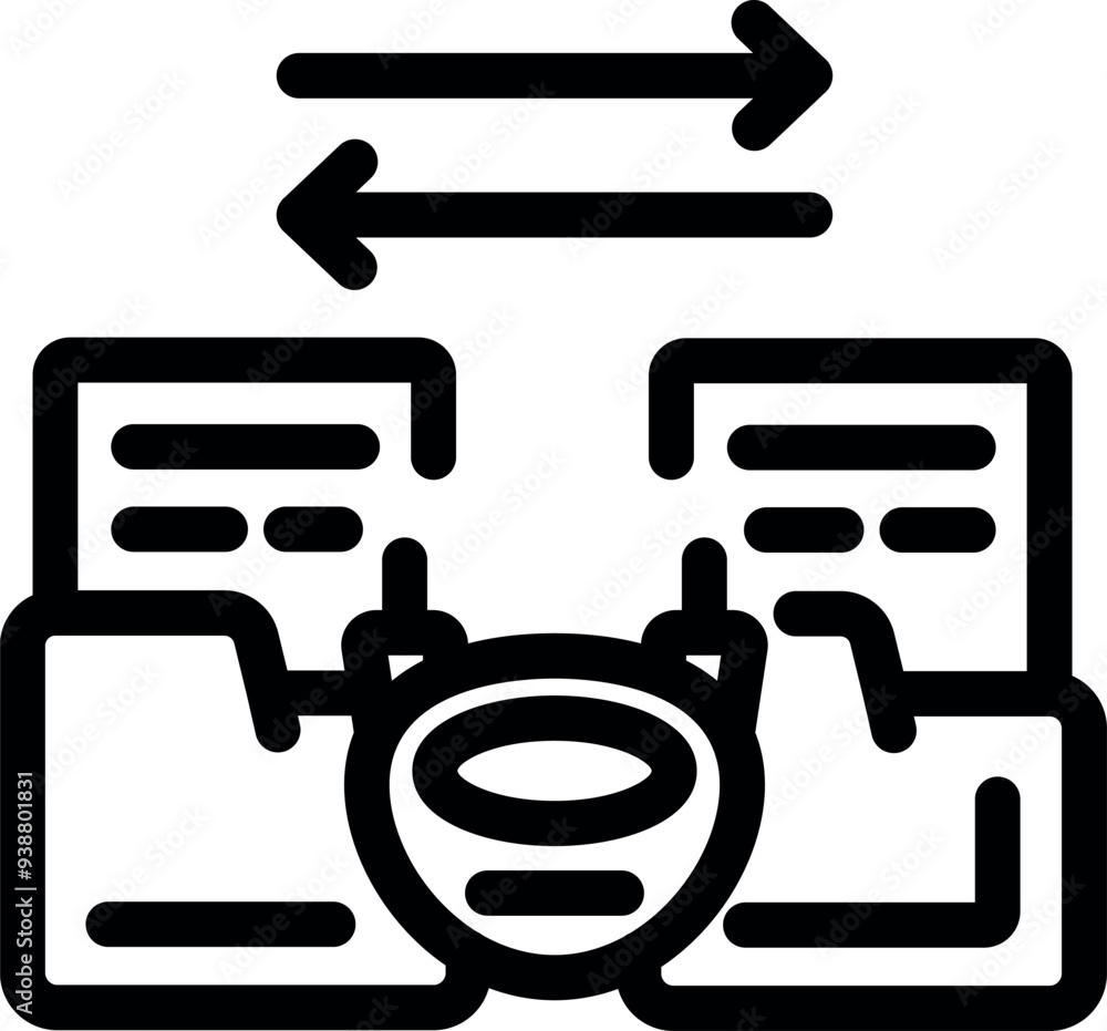 Poster icon depicting data synchronization between two databases using a decentralized system