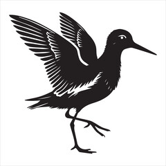 Obraz premium Western Sandpiper Silhouette, Calidris mauri Clipart, Western Sandpiper wings fully extended backward Illustration in black and white