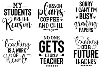 Fototapeta premium Creative Teacher Typography, Trendy Retro Style Illustration Bundle Vector Illustration for Packaging, Book Cover, Bookmark