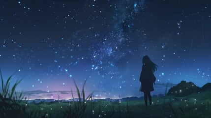 Fototapeta premium lofi girl in the northern part to see Milkyway and aroura