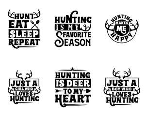 Modern Hunting Typography, Typographic Emblems Collection Vector Illustration for Banner, Announcement, Postcard