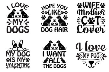 Obraz premium Cute Dog Inscriptions, Invitation Collection Vector Illustration for Presentation, Label, Flyer