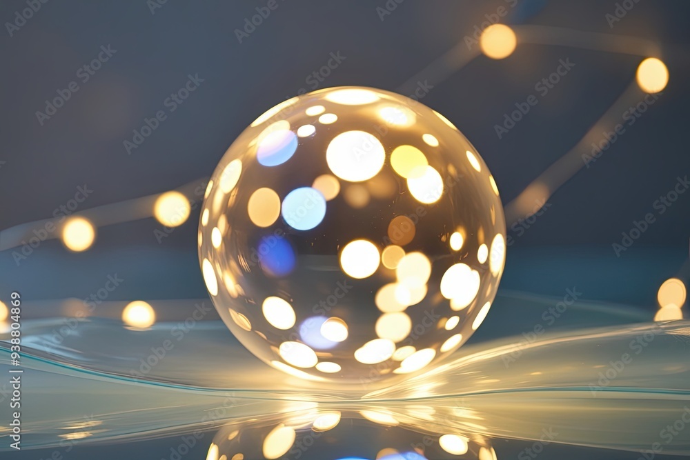 Poster luminous glow orb with bokeh sparkle ambiance on airy clear substrate