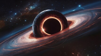 3D delineation of goliath Dark opening and nearby planet group. Excellent advanced space workmanship in 5K -  realistic visualization