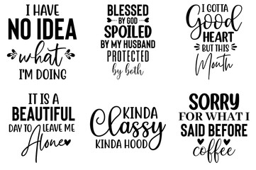 Elegant Sarcastic Typography, Inscriptions Bundle Vector Illustration for Stationery, Mug Design, Logo