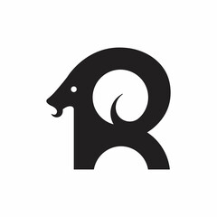 Letter R forming goat head logo design