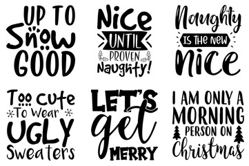 Minimal Funny Christmas Typography, Labels And Badges Collection Vector Illustration for Wrapping Paper, Logo, Advertisement