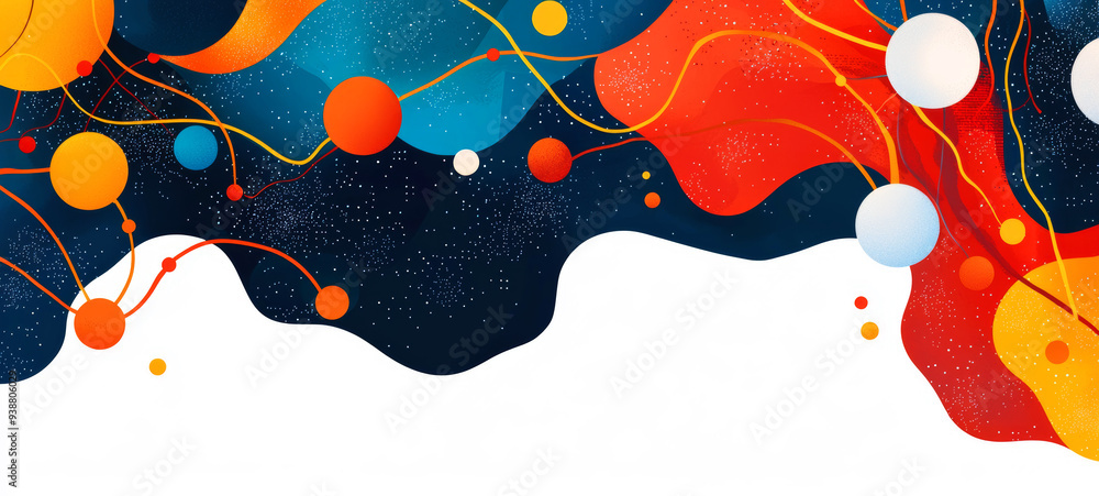 Poster abstract colorful background with dynamic shapes and lines in red, blue, and orange tones