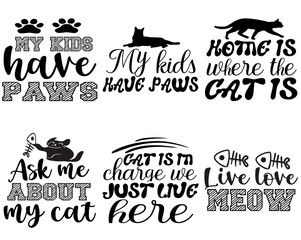 Obraz premium Minimal Cat Inscriptions, Hand Lettering Bundle Vector Illustration for Packaging, Label, Brochure