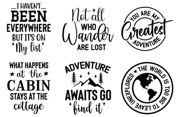 Fototapeta premium Vibrant Camping Phrases, Hand Lettering Collection Vector Illustration for Bookmark, T-Shirt Design, Poster