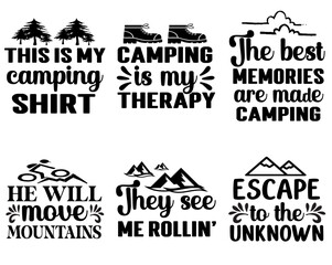 Creative Camping Inscriptions, Trendy Retro Style Illustration Set Vector Illustration for Announcement, Bookmark, Book Cover