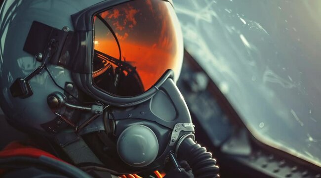 Pilot scene in fighter plane cabin, Camera slow motion with different angles
