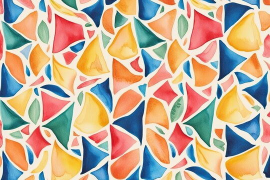Charming Watercolor Pattern Design with Colorful Tails and Flags