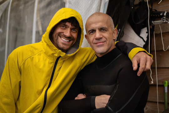 Two happy men friends on an outdoor.