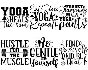 Fototapeta premium Minimal Yoga Calligraphic Lettering, Phrases Bundle Vector Illustration for Poster, Holiday Cards, T-Shirt Design