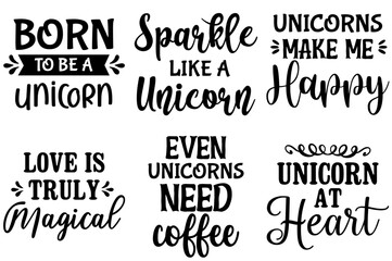 Decorative Unicorn Typography, Inscriptions Pack Vector Illustration for Advertisement, Holiday Cards, Label