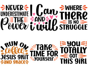 Fototapeta premium Classic Strong Woman Quotes, Phrases Set Vector Illustration for Logo, Flyer, Icon