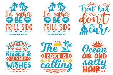 Colourful Summer Phrases, Invitation Bundle Vector Illustration for Brochure, Wrapping Paper, Book Cover