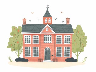 Fototapeta premium Traditional school building simple illustration. AI generated