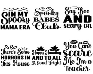Modern Halloween Phrases, Invitation Bundle Vector Illustration for Bookmark, Label, Logo