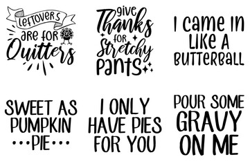 Simple Funny Thanksgiving Inscriptions, Calligraphy Set Vector Illustration for Packaging, Postcard, T-Shirt Design