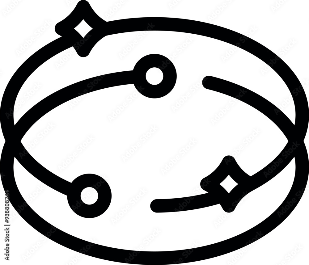 Poster two orbital paths are orbiting around a central point with stars indicating motion