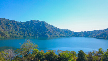 Aerial view of Satonda island, West Nusa Tenggara, Indonesia. traveling concept with sea and hill background
