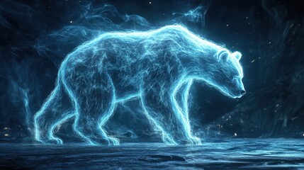 Naklejka premium Mystical Blue Energy Bear Walking Through Forest