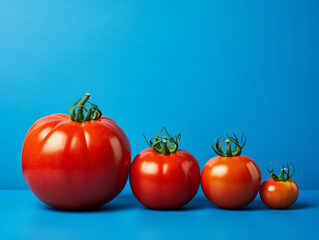 Excellent Close-up of fresh red tomato over copy space against blue background