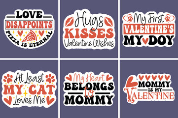 Modern Valentines Day Quotes, Trendy Retro Style Illustration Bundle Vector Illustration for Advertisement, Holiday Cards, Sticker