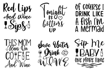 Minimal Wine Bag Invitation, Phrases Bundle Vector Illustration for Flyer, Infographic, Motion Graphics