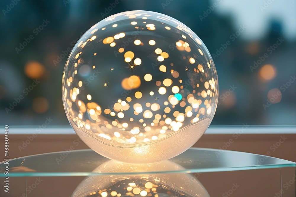 Poster radiant glow sphere with bokeh sparkle effect on transparent clear base