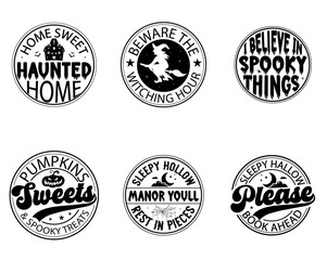 Minimal Halloween Round Signs Calligraphy, Inscriptions Set Vector Illustration for Sticker, Motion Graphics, Decal