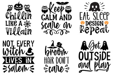 Cute Halloween Inscriptions, Phrases Set Vector Illustration for Advertisement, Label, Decal