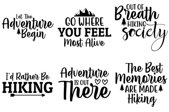 Vibrant Hiking Inscriptions, Calligraphy Collection Vector Illustration for Infographic, Magazine, Gift Card